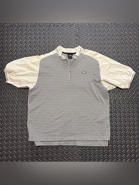 RARE Vintage NIKE Cream-Sleeve Gray Patterned Quarter-Zip Polo